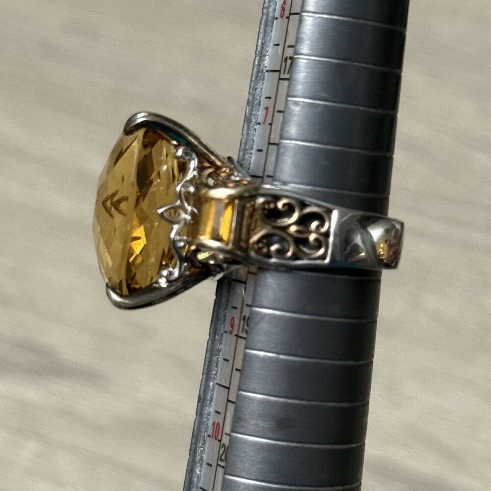 Gems En Vogue 26.4 Ct Canary Citrine Size 8 Cushion Checkerboard Cut Ring - Picture 9 of 10